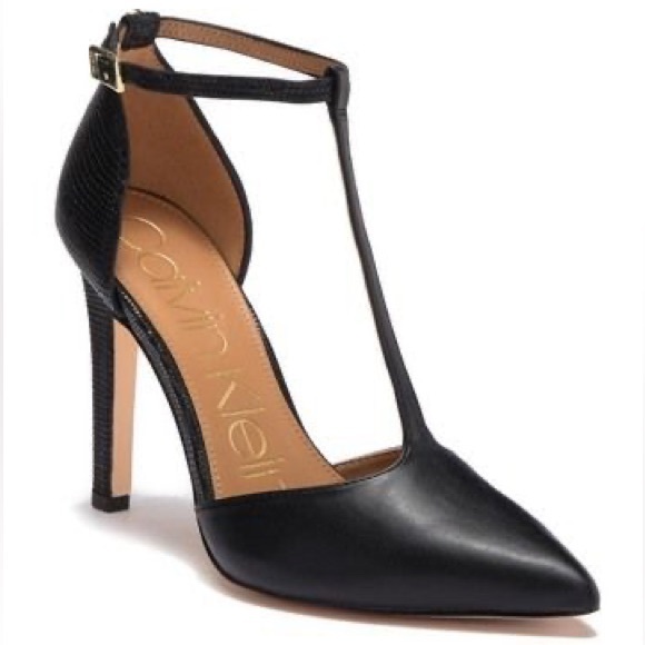 Calvin Klein Brandy Black Leather T-Strap Heels | Size 9 - Picture 1 of 6
